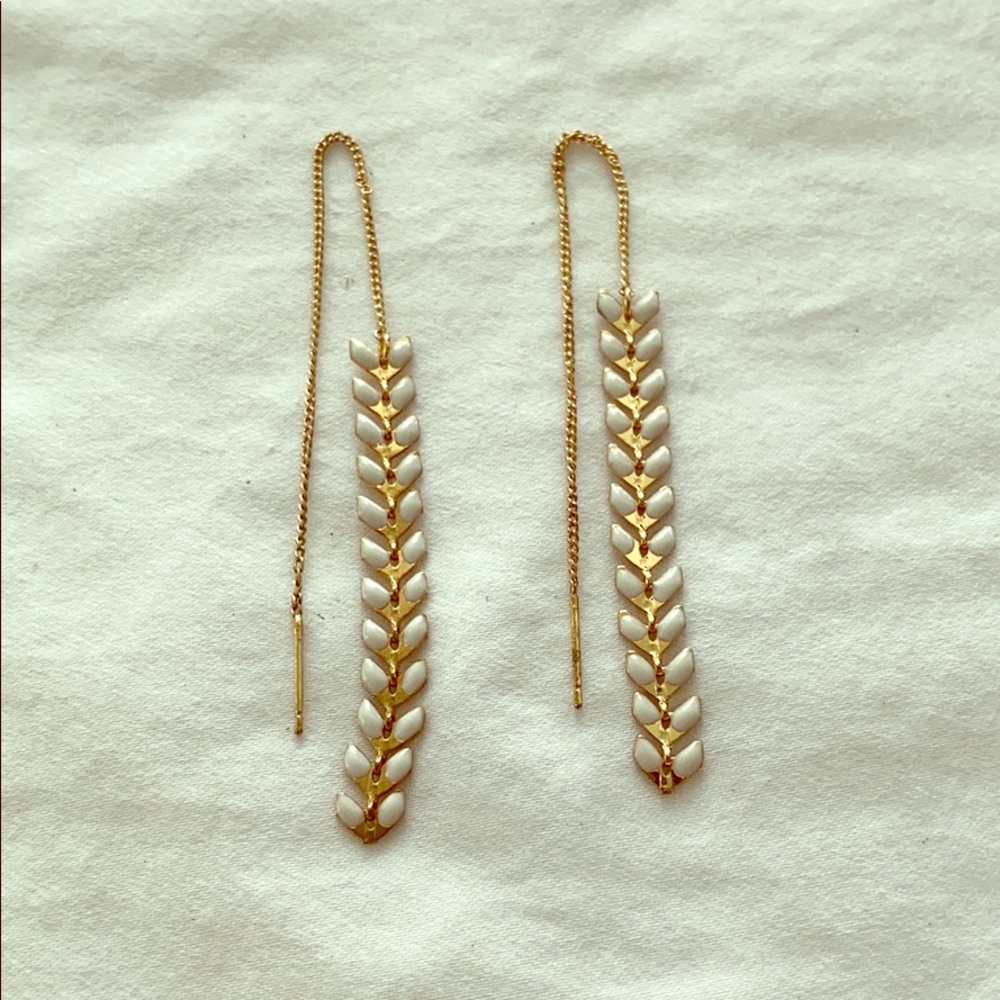 White and Gold Petal String Through Earrings